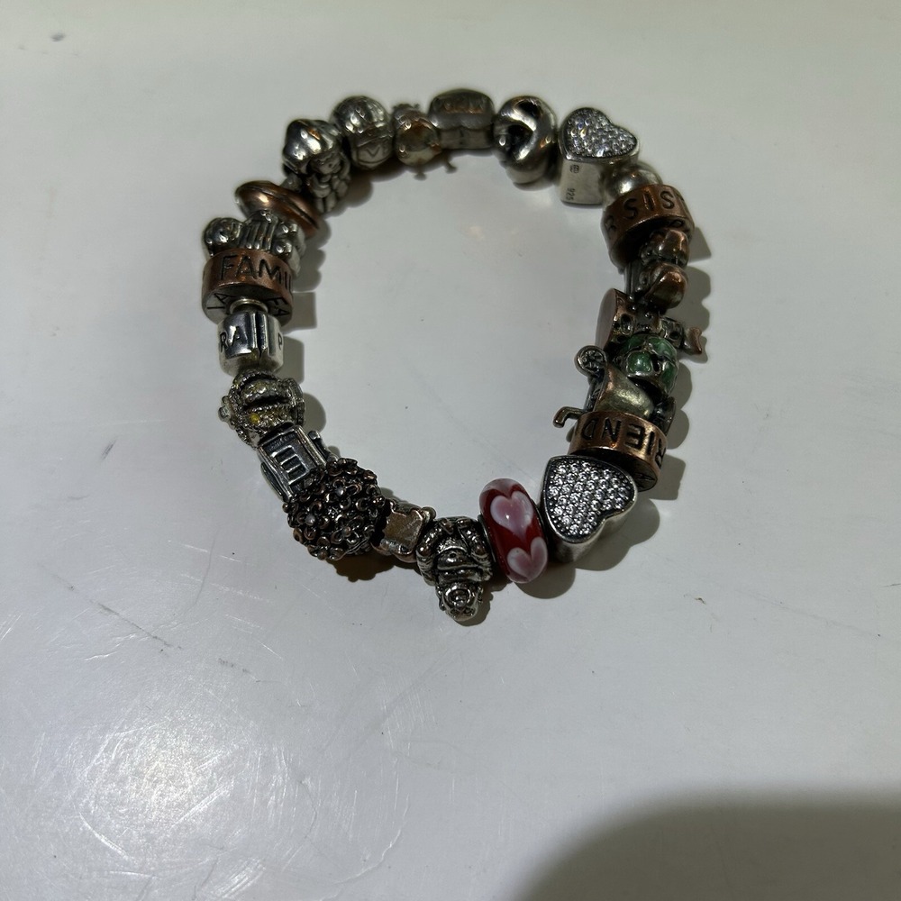 Pandora 23 Charm 925 Sterling SiL Crystal Hearts Mom Boy Girl  Family 8"Bracelet - Picture 8 of 10